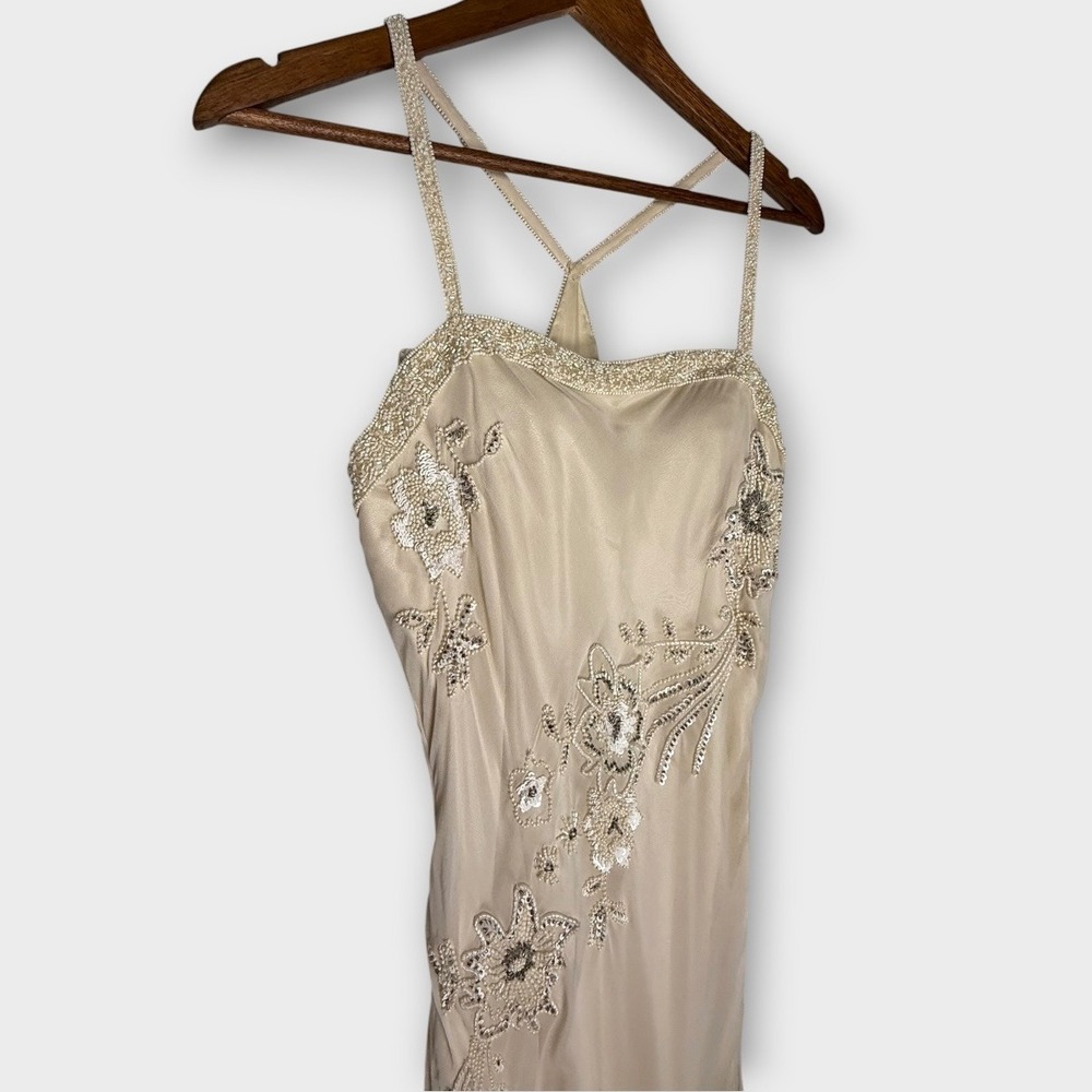 VTG Scala Silk Slip Dress Wedding Formal Beads Sequins Embroidery Ivory Sz Large - Picture 9 of 16